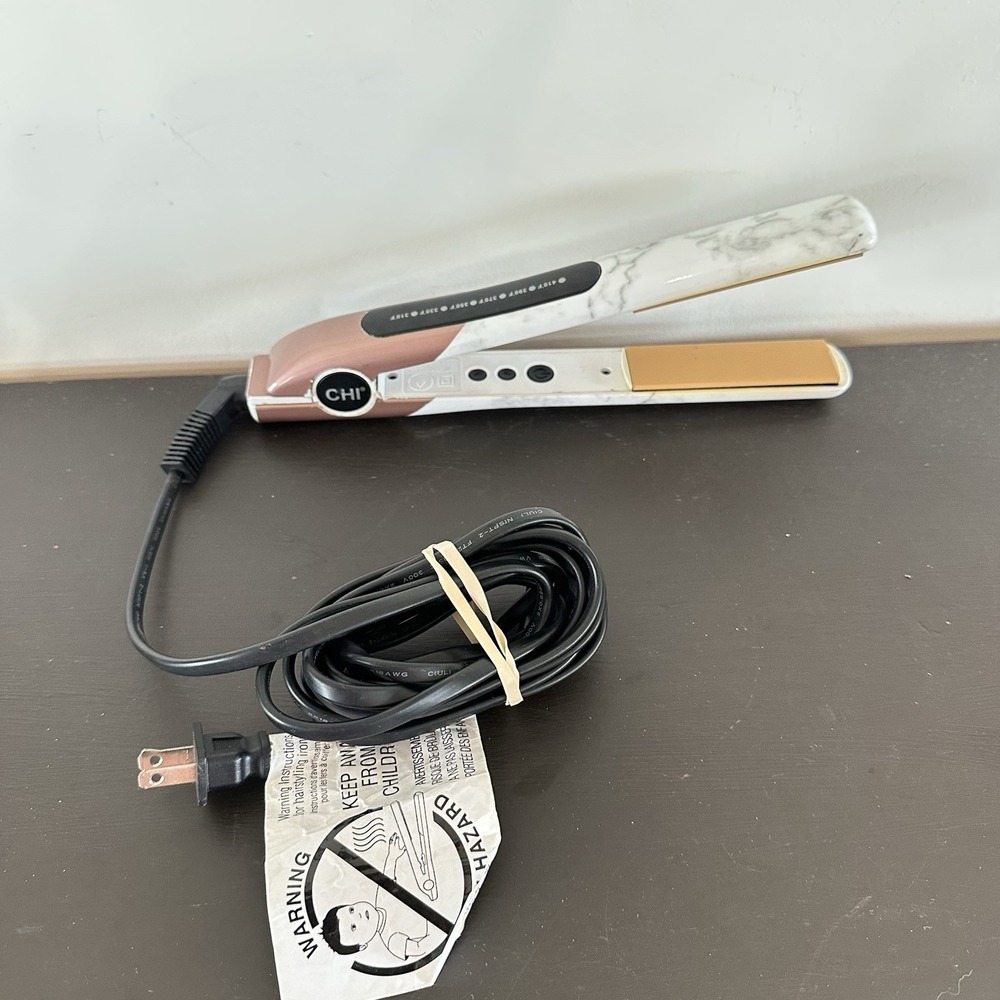 CHI Ceramic 1" Flat Iron Hair Straightener White Marble Model CA2383 - Picture 9 of 10